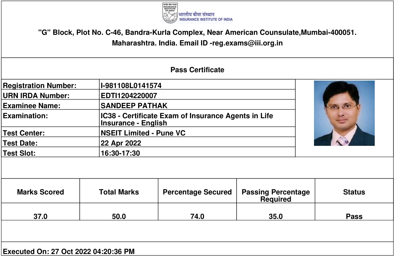 IRDAI Certification - IC38 Life Insurance Agents Exam 2022