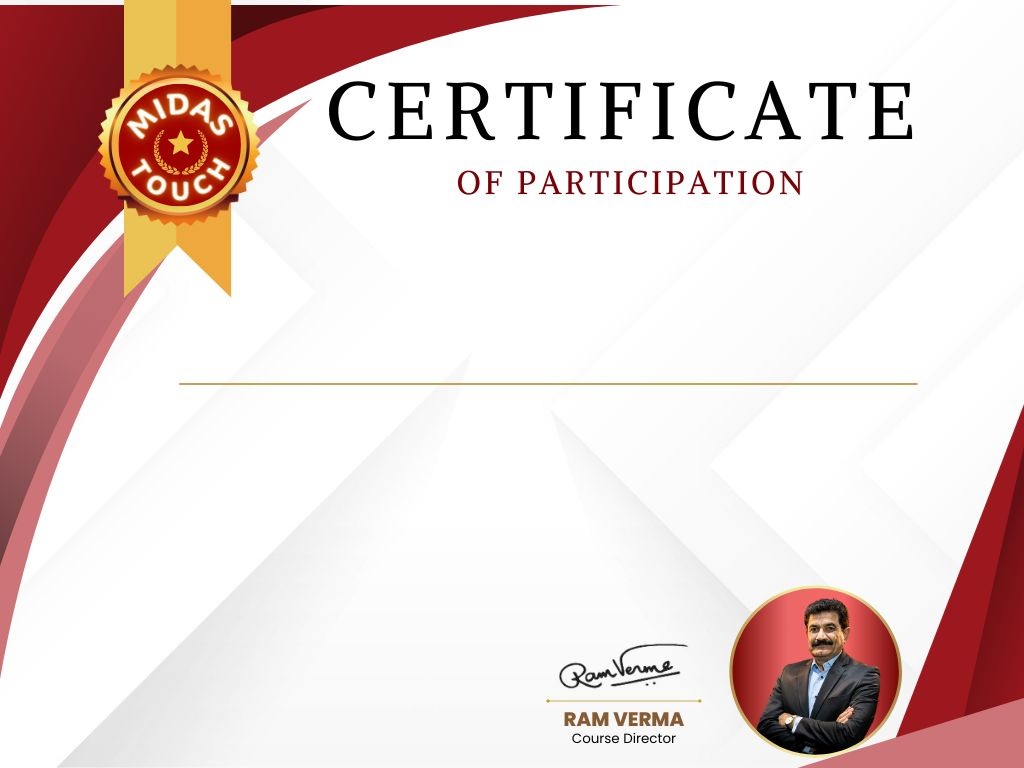 NLP Certificate of Participation - Midas Touch by Ram Verma